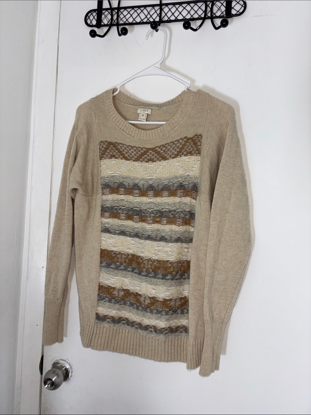 Sold J Crew Beige Crewneck Sweater with Striped Textured Front